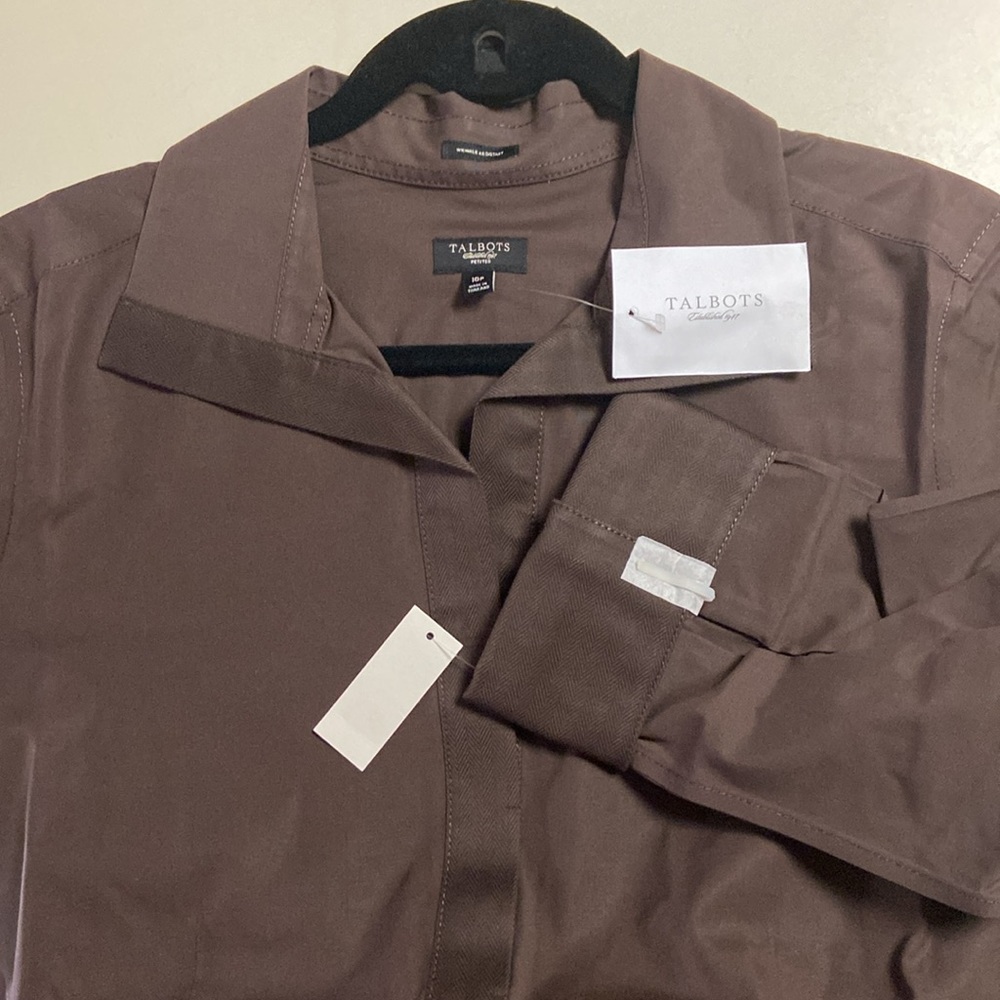 Talbots petites stretch blouse espresso color size 16 P wrinkle resistant new